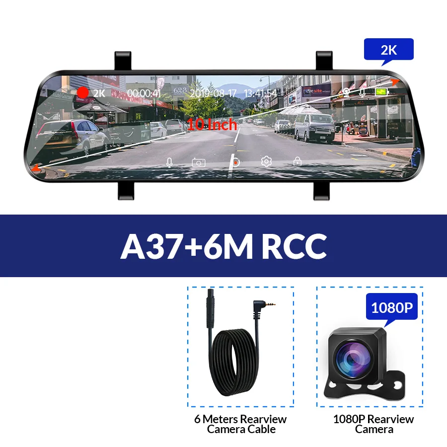 E-ACE Car Dvr ADAS 4G 10" IPS mirror Dash cam Video Recorder Full HD 1920x1080 Dual Lens Rear View Mirror Android GPS Car Camera - Название цвета: A37-6M RCC