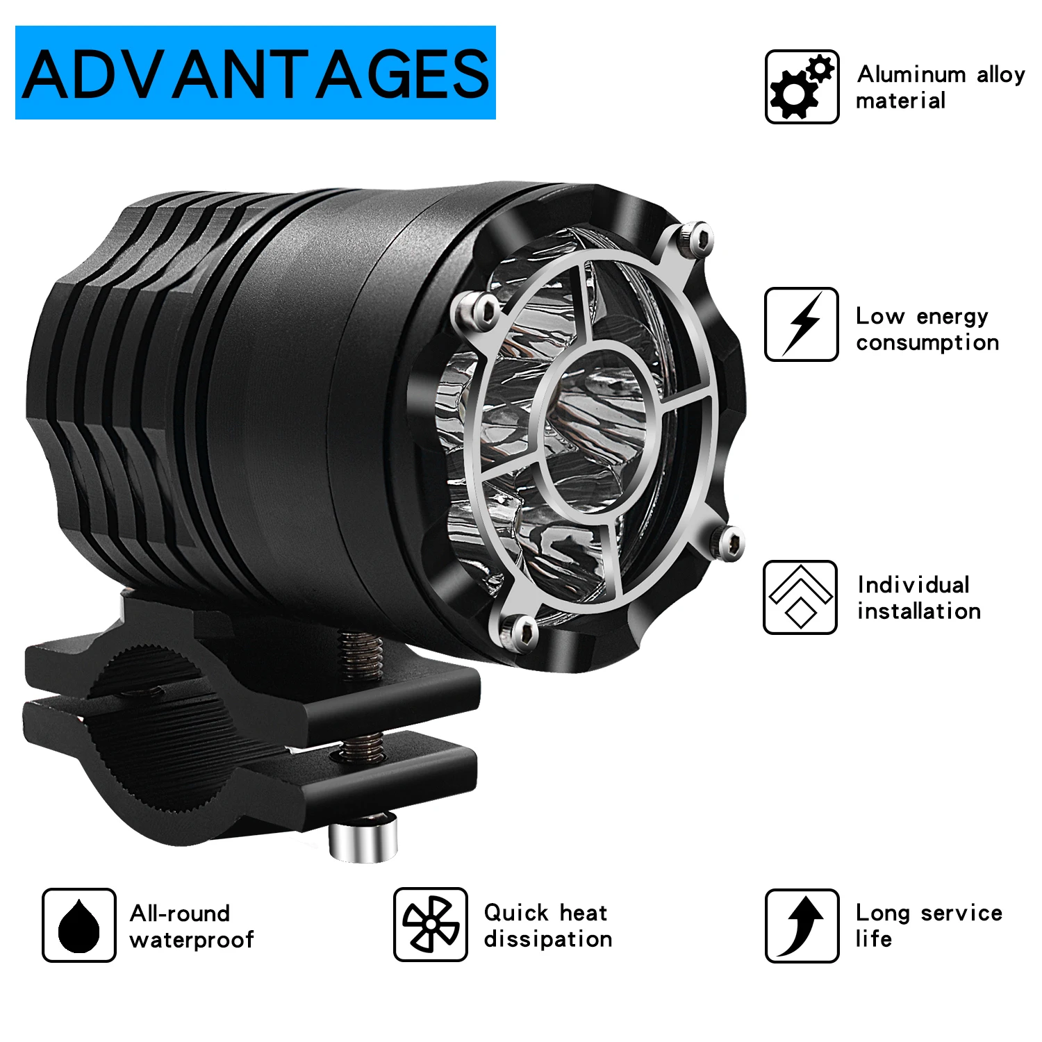 

12V LED Motorcycle Leadlight 5500 LM 6000-6500K Spotlight 30W 6 lamp beads Motorbike Headlight Fog Lamp Spot Light
