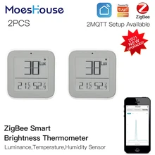 Zigbee Smart Brightness Thermometer Real-time Light Sensitive Temperature and Humidity Detector Sensor with Tuya Smart App