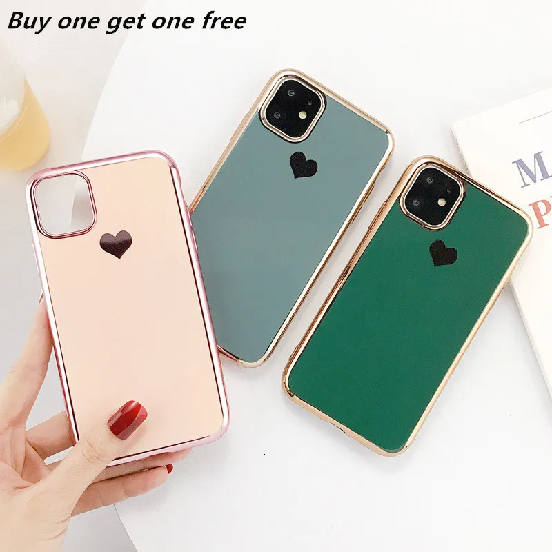Гальванический чехол для телефона с сердечком iPhone X XS XR Xs Max 11 Pro s 6 6s 7 8 Plus Мягкий из