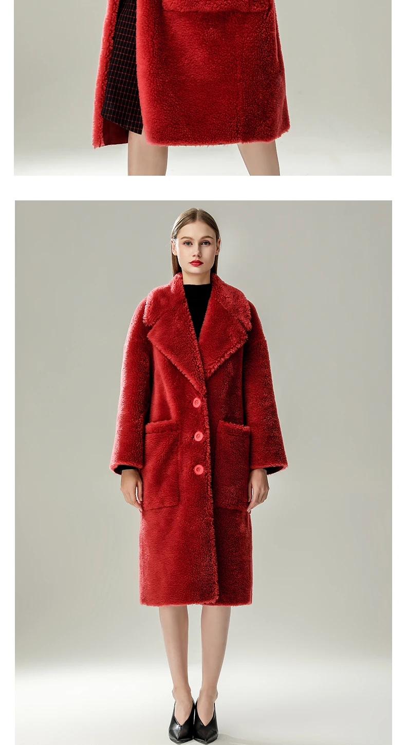 Высококачественное зимнее длинное пальто с мехом, Женская шерстяная оторочка из овечьей шерсти, куртка, модное женское пальто из овечьей шерсти