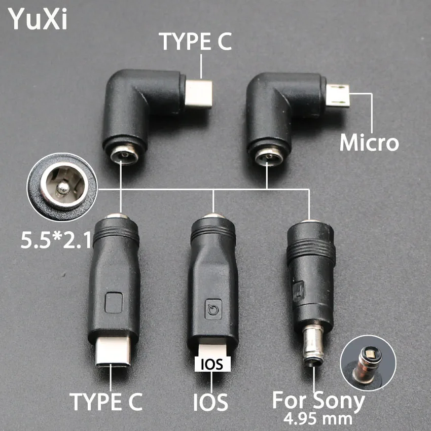 

YuXi DC Power Adapter Converter DC 5.5*2.1mm Female to USB TYPE C IOS Micro Male For Sony Jack Connector for Laptop Computer PC