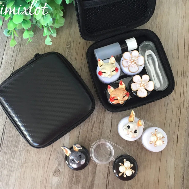 

Imixlot 1 Set Luxury Cute Rabbit Fox Contact Lens Case Cartoon Fox Rabbit Travel Kit 2 Pairs Contact Lenses Case for Unisex