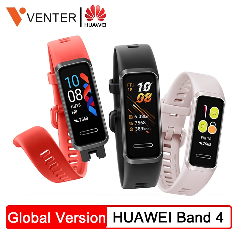 Глобальный смарт-браслет huawei Band 4 0,95 ''цветной AMOLED сенсорный цветной экран для плавания для обнаружения сердечного ритма и сна