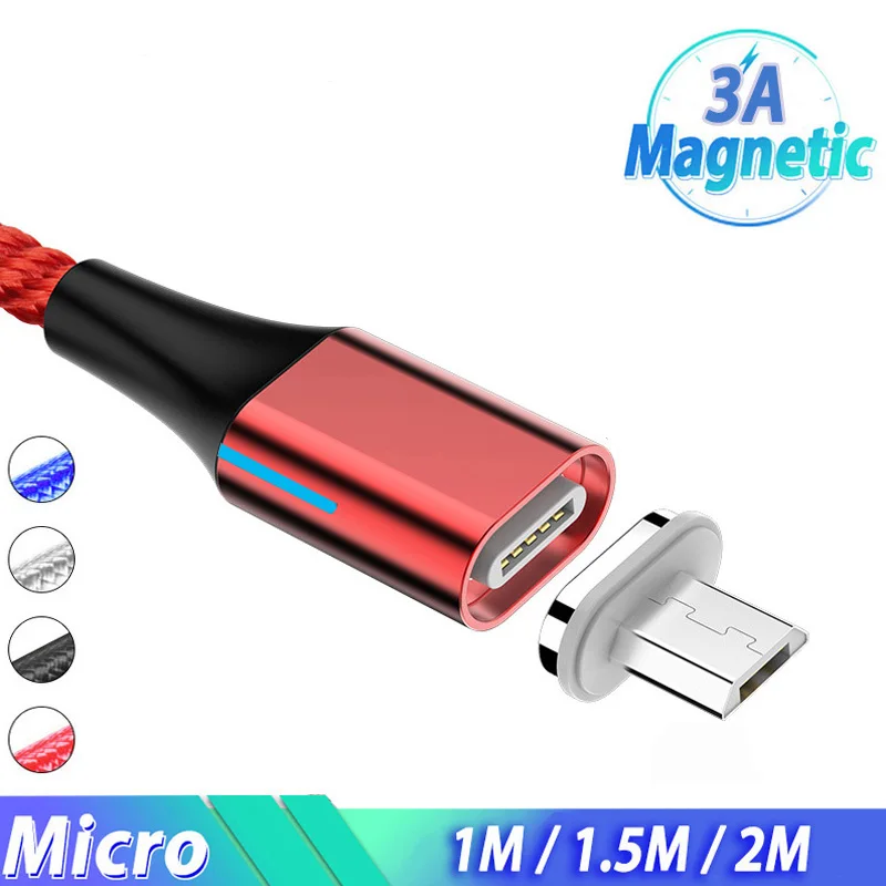 Магнитный кабель Micro Usb 3A, кабель для быстрой зарядки, магнитный Кабель Microusb, магнитное зарядное устройство для Xiaomi Redmi 7A 7 6 6A