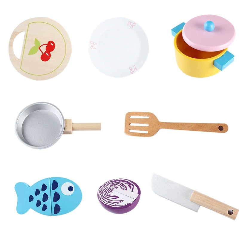 

FBIL-Wooden Children'S Kitchen Pot Cooking Set Combination Simulation Play House Cooking Rice Cooker Wooden Toys