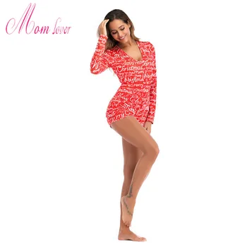 

2020 Christmas Text Mode Adult Sexy V-Neck Pajamas Ladies One-Piece Short Wholesale And Retail Milk Ice Silk Material