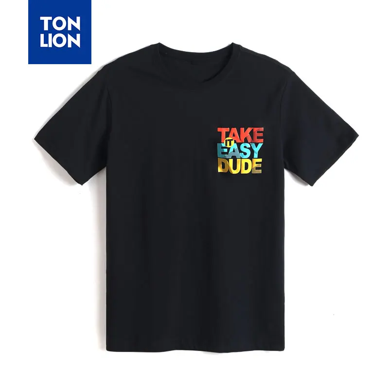 

TONLION 2020 New Summer T Shirt Men Short Sleeve Cartoon Letter Print Teen T-shirt for Students Minimalist High Quality Teeshirt