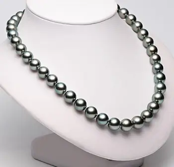 

Free Shipping stunning 11-12mm freshwater black green pearl necklace 925s