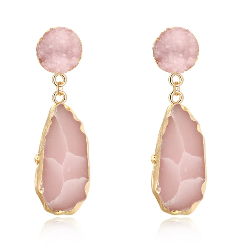 

Pink Chic Druzy Stone Resin Earrings Long Drop Earrings For Women Jewelry Statement Gifts For Women Accessories Brinco