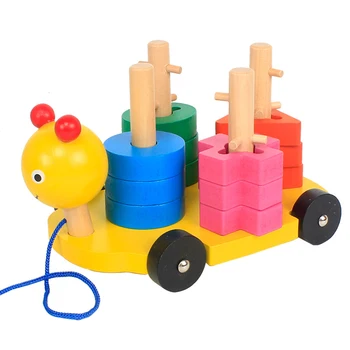 

Geometrical Shape Children Wooden Four Column Matching Building Blocks Educational Cognitive Toys Construction Caterpillar Duck