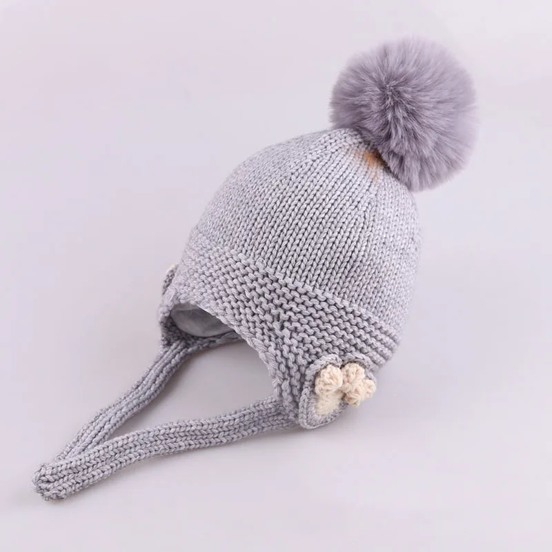 Зимняя новая детская вязанная теплая шапка милая шляпка для девочки с помпоном мягкая хлопковая детская шапочка для новорожденного шапочка - Цвет: gray