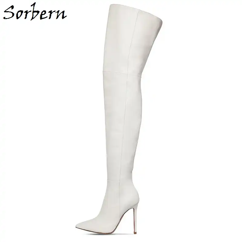 white over the knee high heel boots