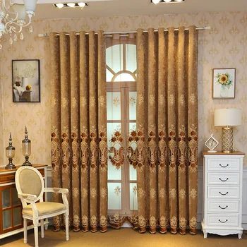 

European-Style Embroidered curtains for Living Room Bedroom Study Curtain Mesh Curtains Double-Sided Chenille Window Screen