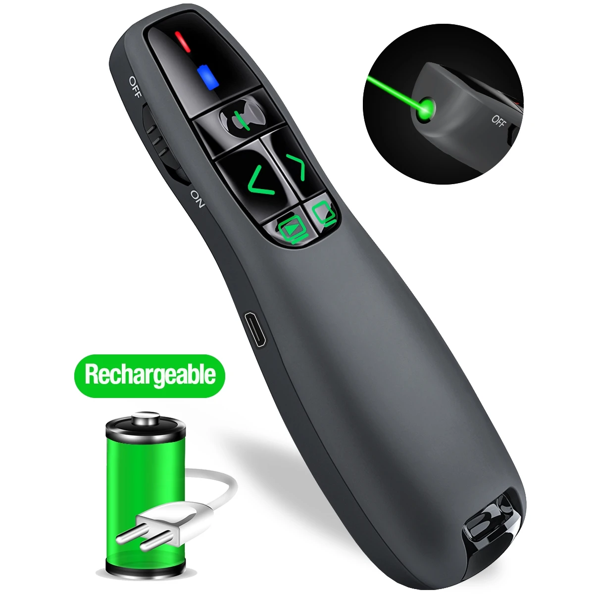 

Rechargeable/AAA 2.4Ghz Wireless Presentation Remote Control With Green/Red Light Pointer USB Presenter Pen For Powerpoint PPT