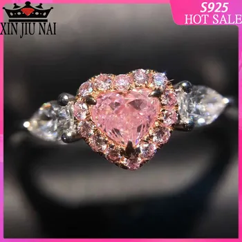 

925 sterling silver Romantic princess pink peach heart claw zircon lady's novel ring water drop drill, rose goldseparation