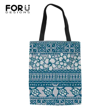 

FORUDESIGNS Hawaiian Flower Tortoise Design Women Resuable Shopping Canvas Bag Ladies Shouler Bag Cross Body Bag Bolsa Femininas