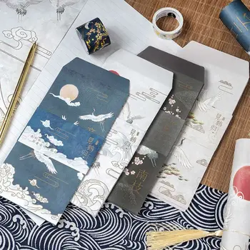 

9 Pcs/Set 3 Envelopes 6 Letter Papers Ancient Style Immortal Crane Series Letter Envelope Set Gift Stationery random