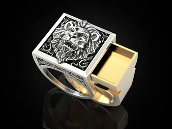 

NPKDS Unique Lion Skull Secret Compartment Ring Two-color Kingdom Lion Memorial Coffin Souvenir Birthday Anniversary Gift Ring
