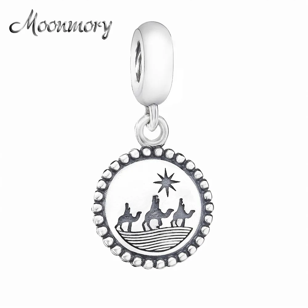 Moonmory 100% настоящий 925 пробы Серебряный Tres Reyes болтается Encanto Por Joyeria бусы звезда Три