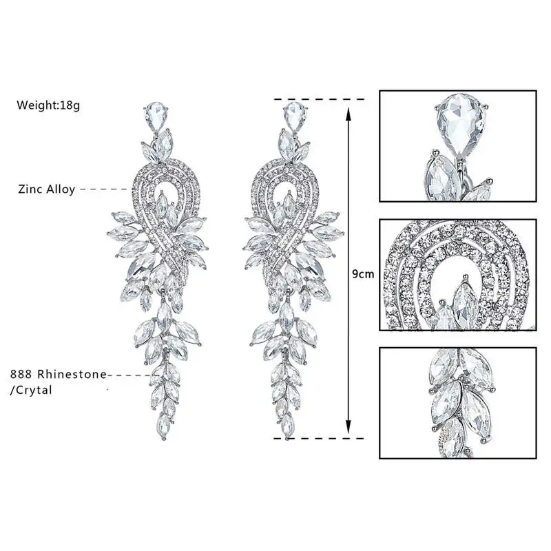 Minlover Elegant Leaves Bridal Long Drop Earrings and Hair Combs for Women Silver Color Wedding Jewelry Sets Leaf Shape Bride Earrings Hair Jewelry Set MEH946+FS324
