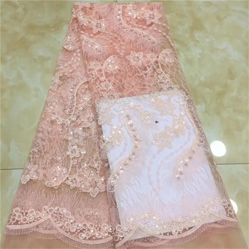 Расшитые блестками вышитые сетчатые кружева ткань для женщин вечернее платье Кружева белые африканские бусины розовые блестки гипюровая кружевная сетчатая ткань