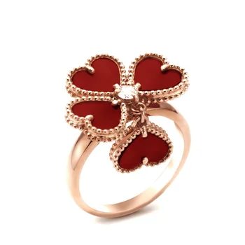 

New S925 Sterling Silver Clover Peach Heart Ring Female Little Red Heart Cute Wind Goddess Temperament Band