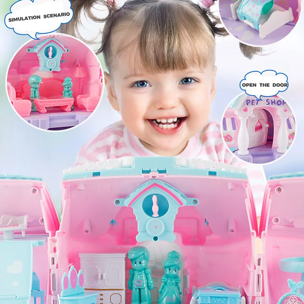 Children Pretend Role Play Mini Princess Magical Deformation Villa DIY Doll House Christmas Toy Gift Kids Classic Toys M850