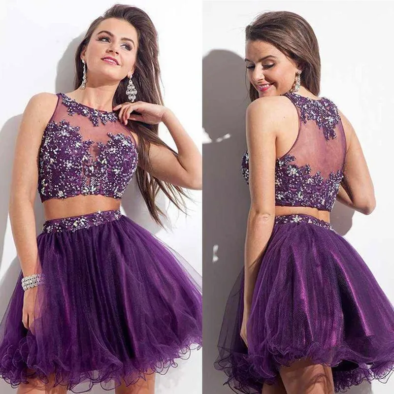 

Sexy Short Purple abendkleider Two Piece Prom Party Gown With Crystals Tank Appliques Luxury Graduation 2018 bridesmaid dresses