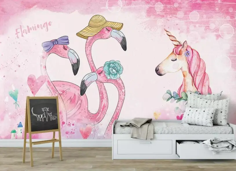CJSIR на заказ детская комната настенные 3d обои Розовый фламинго единорог гостиная