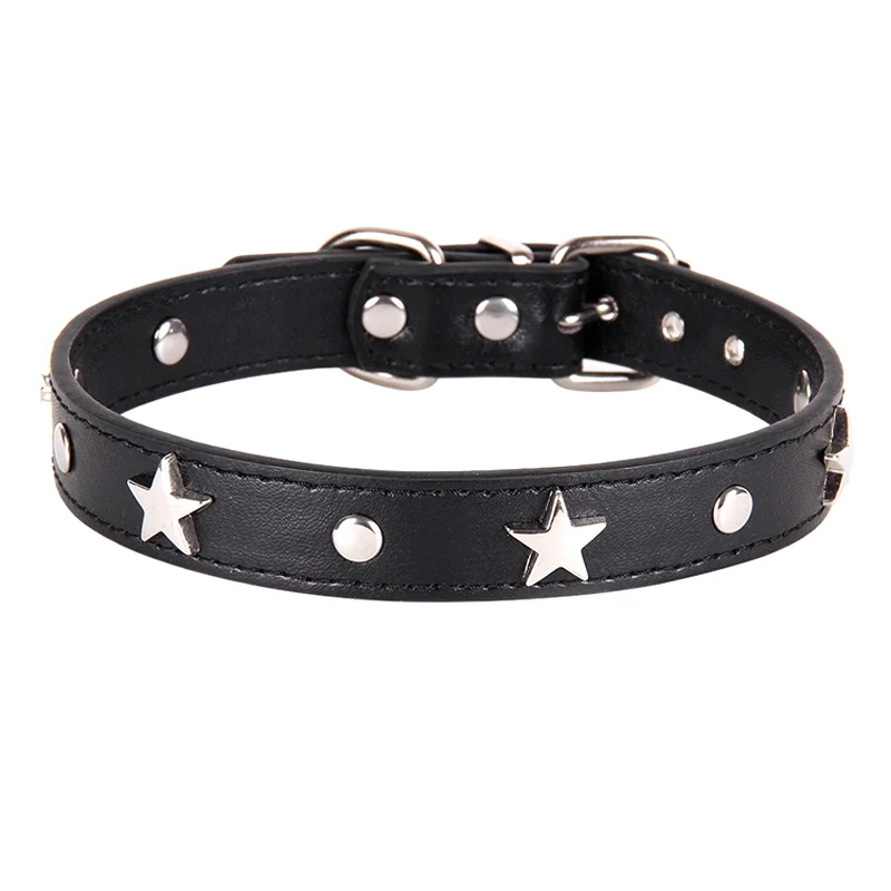 Black Dog Cat Collar S/M/L Звездный Шипованный ошейник для собак, кожаный ошейник для щенков для маленьких и средних собак, ошейник для кошек, принадлежности для собак чихуахуа, ошейники - Цвет: Black Dog Cat Collar