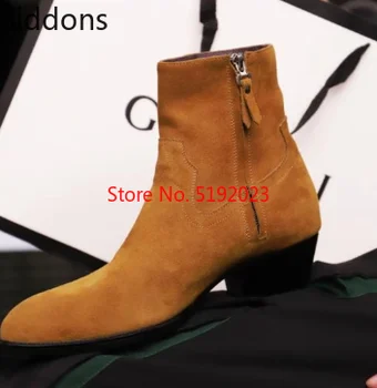 

Gold PU Leather Wyatt Ankle Boots Men Chelsea Boots Stacked Heel Military Zapatos De Hombre Winter Shoes D302