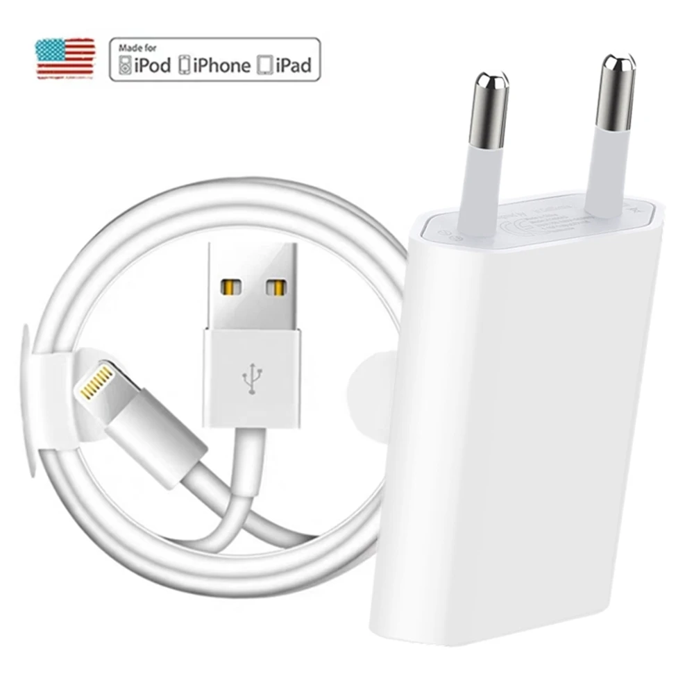 Комплект USB зарядное устройство+ usb зарядный кабель для iPhone 11 Pro XS Max XR X 6S 6 7 8 Plus 5S 5 EU/US дорожное настенное зарядное устройство s Кабели