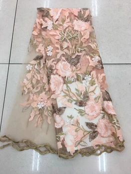 

Pink Nigerian French Lace Fabrics 2019 African Tulle Lace Fabric High Quality African Lace Wedding Fabric For Dress D23811