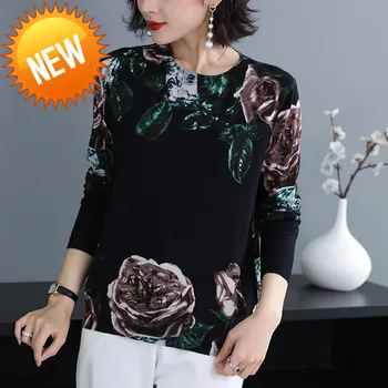 

Sweater Fashion women Flower Green leaf Print Pullovers O-Neck Long sleeve Sweater Autumn Winter Knitted sweaters