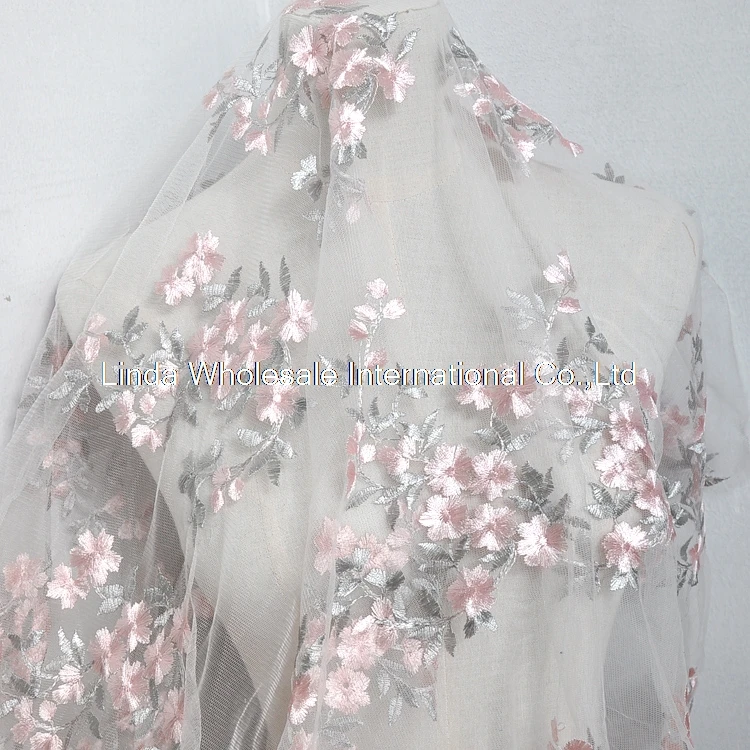 Colorful Pink Gray Flower Leaves Lace Fabric Embroidery Clothing Skirt material Curtain Background Cloth 130x100cm/pcs | Дом и сад