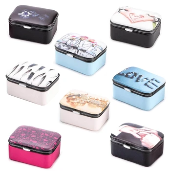 

Women Travel Leather Bracelet Box Earrings Necklace Organizer Display Brooch Jewelry Storage Case with Mirror Jewelry Box