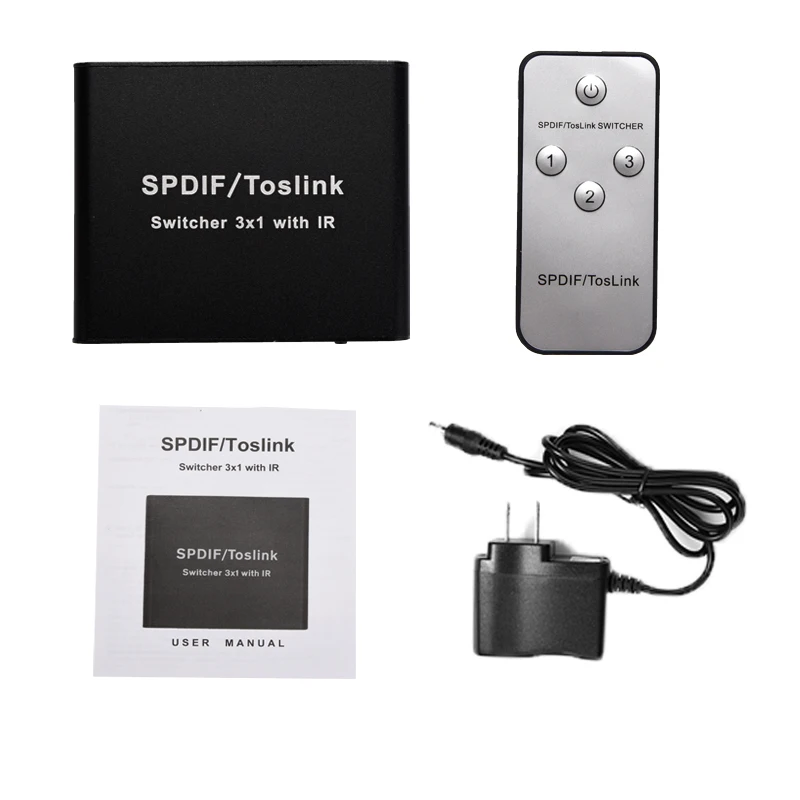 

3 Port Switch Digital Optical Audio Switcher with IR Remote Control 3 In 1 Out Switcher JHP-Best