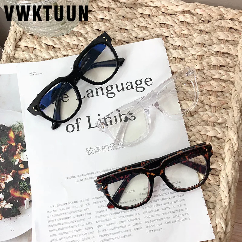VWKTUUN оправы для очков для женщин и мужчин с заклепками, широкие стекла, квадратная оправа, унисекс, анти-голубые легкие обычные очки поддельные очки