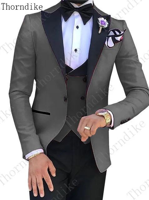 Thorndike Новое поступление женихов Мужские Черные смокинги жениха с отворотом красные мужские костюмы для свадьбы лучший мужской блейзер(пиджак+ брюки+ жилет - Цвет: suits 17