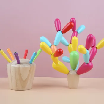 

Colorful Early Childhood Education Wooden Interconnecting Building Blocks Cactus Catching Educational Toys for Children