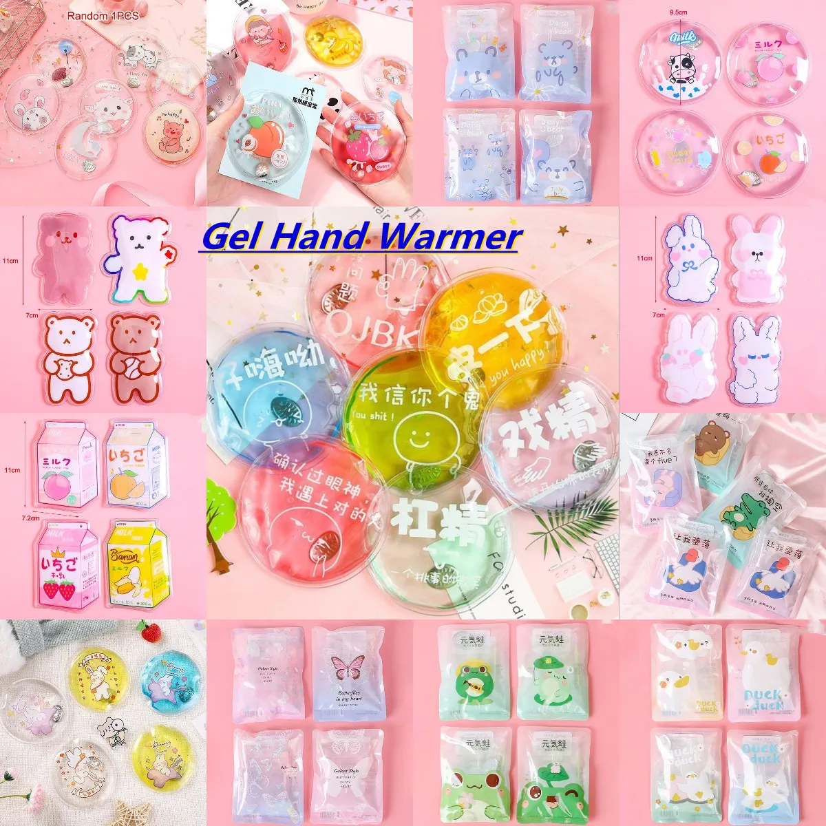 Calentador de manos de Gel reutilizable para invierno, paquete de autocalentamiento instantáneo con bonitos dibujos animados, bolsas de agua caliente portátiles, 19 estilos