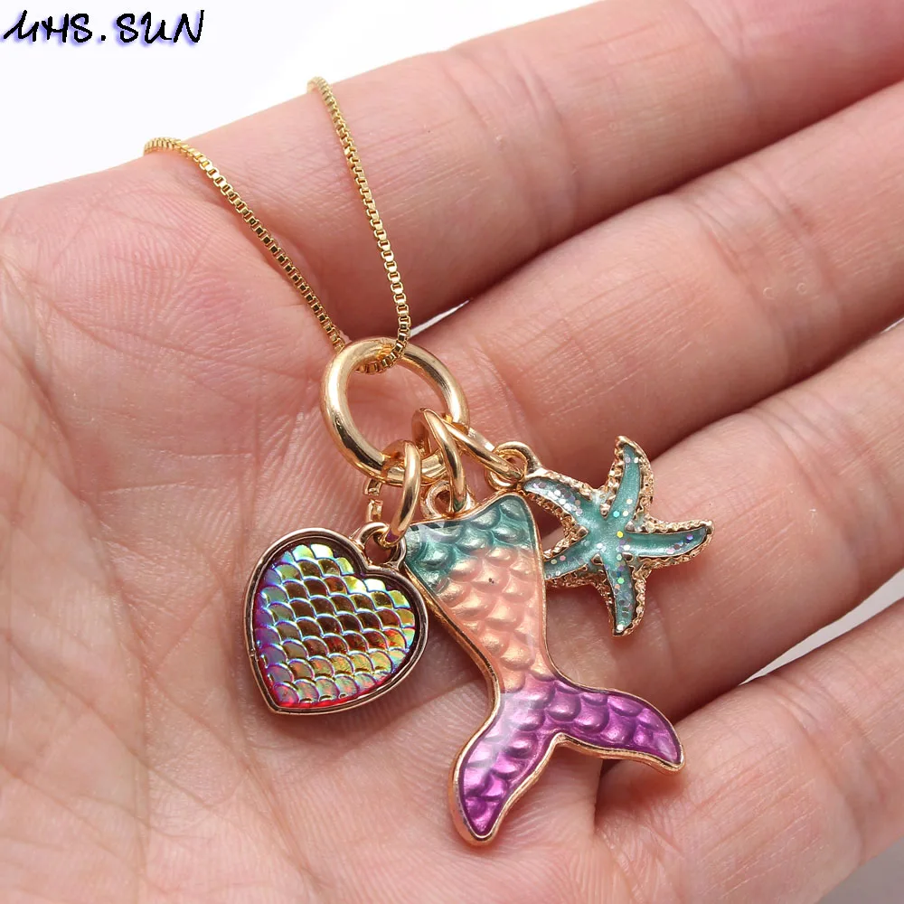 MHS.SUN fashion cartoon diy kids chain necklace girls lovely mermaid pendant necklace for kids best friend gift starfish jewelry