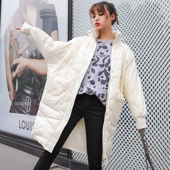 

2020 White Women Bright Down jacket Winter New arrival Hooded Female Long Outwear Oversized Fashion Thick Warm Coat