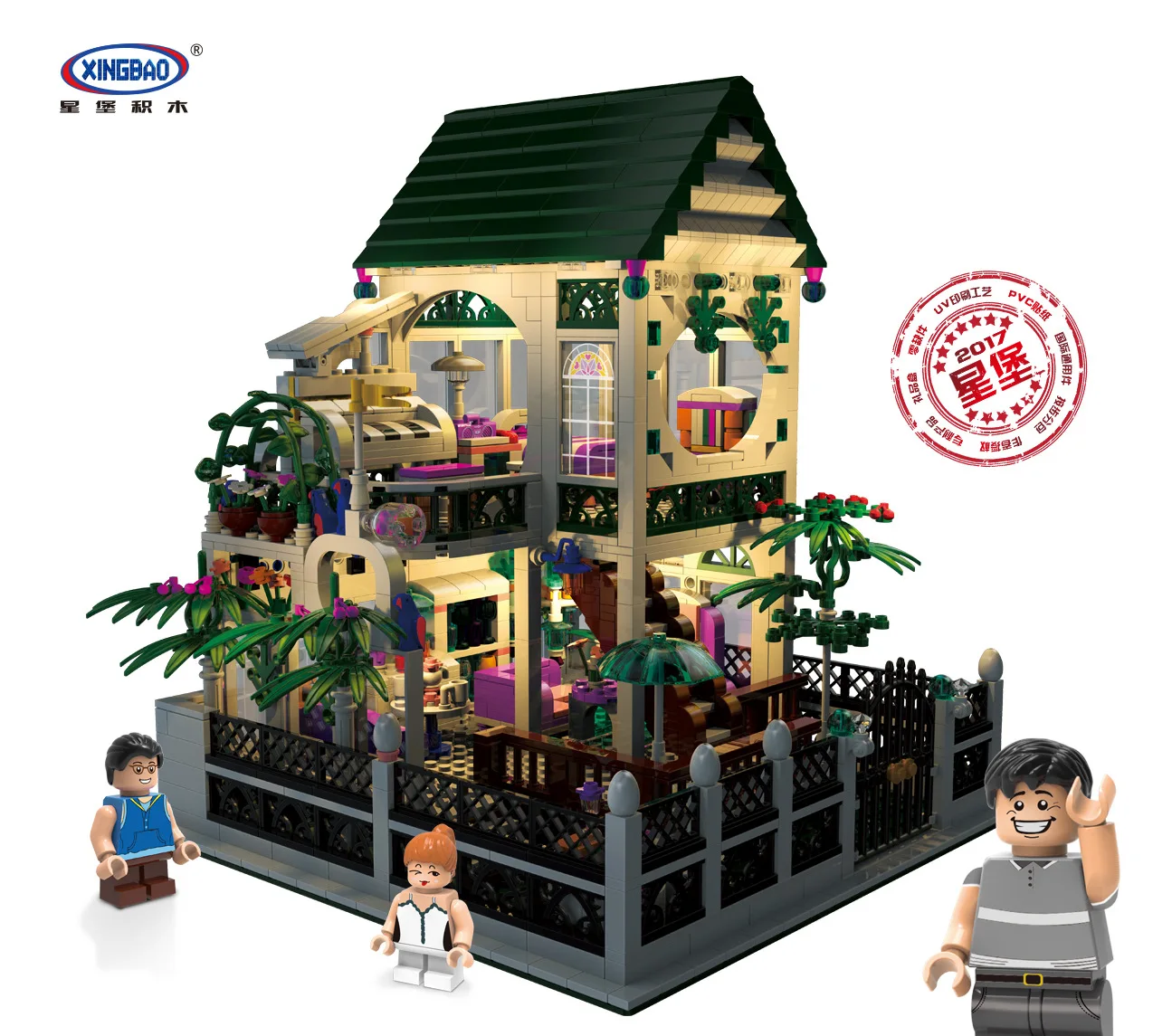 

Creative-XINGBAO Assembled Building Blocks Light Included Light USB Socket Version Romantic Atrial Small Villa Educational Build
