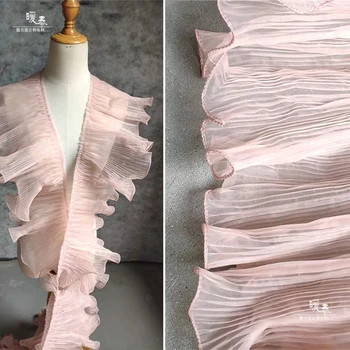

Single Layer pleated Wave Lace Trim Ruffle Folding Hem Pink DIY Dress hem Decor Lace Designer Accessories 18cm wide