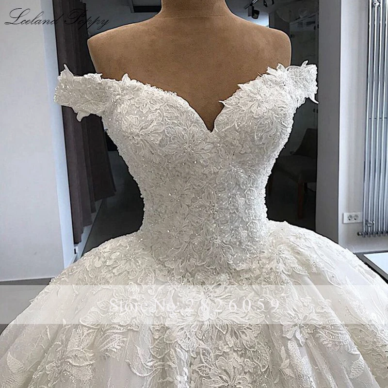 Lceland Poppy Lace Appliques Ball Gown Wedding Dresses Off the Shoulder Beaded Floor Length Vestido de Novia Bridal Gowns wedding dresses