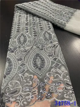 

NIAI Latest Nigerian Lace Fabrics African Lace Fabric 2020 High Quality Velvet Lace With Sequins For Wedding Sewing XY3475B-1