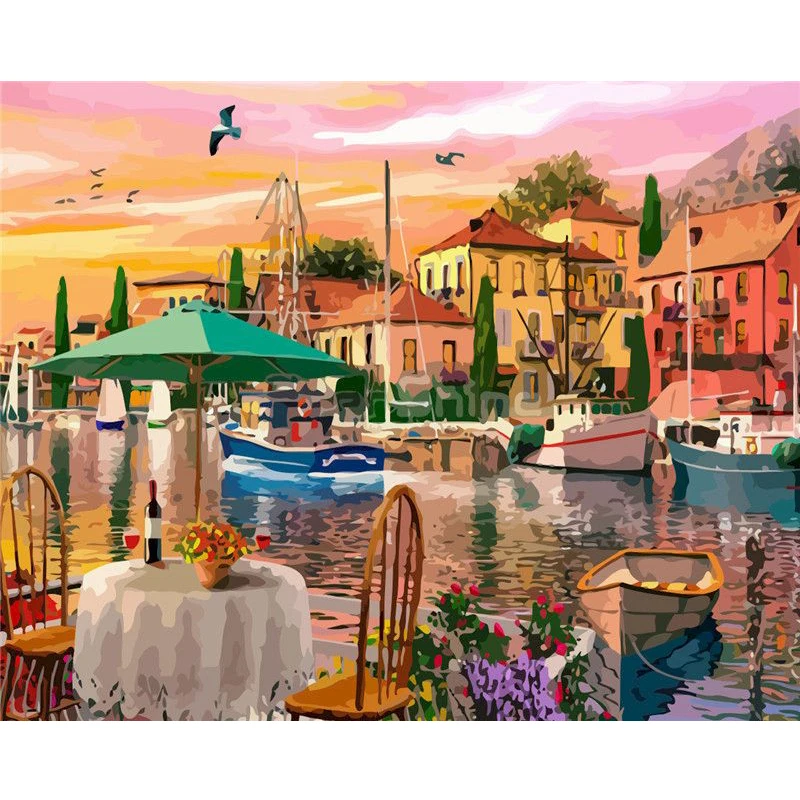 Retro DIY Oil Canvas Paint By Number Kit Painting Water Venice No Frame Decor 