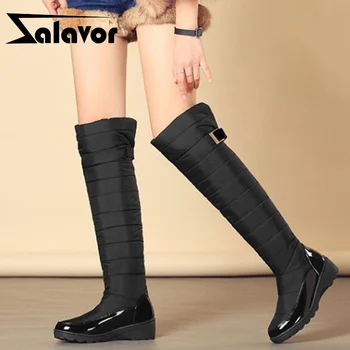 

ZALAVOR Big Size 35-44 Women Thigh High Boots Winter Plush Cotton Shoes Women Keep Warm Thicken Fur Casual Buckle Flats Boots